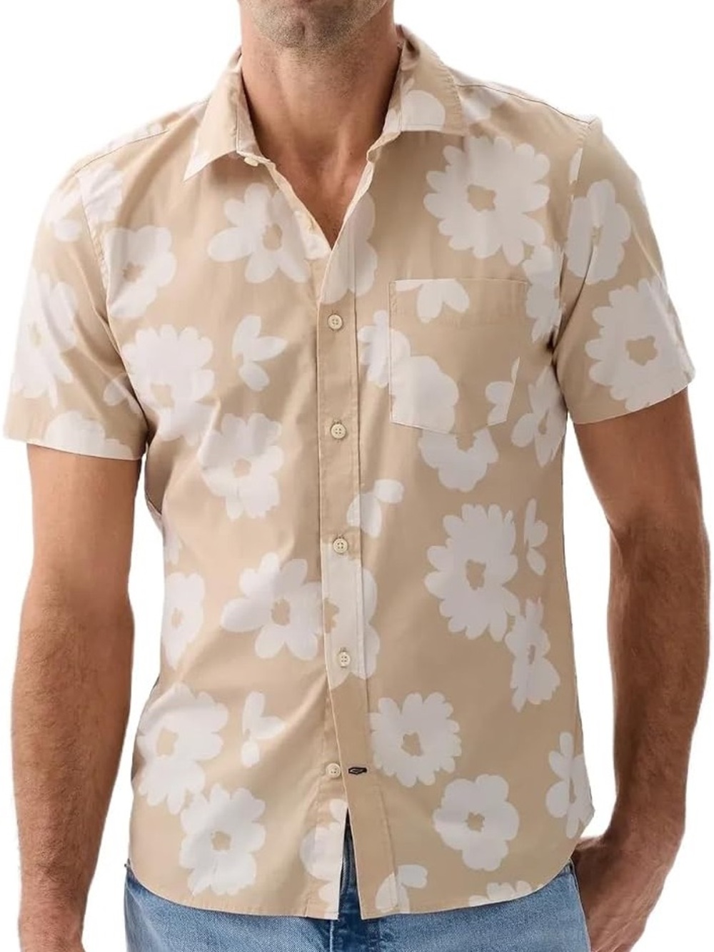 GAP Beige Short Sleeve Button-Down Floral Shirt